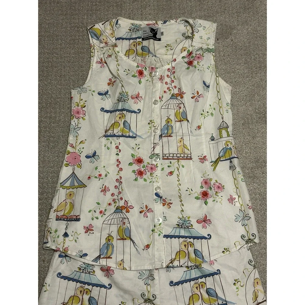 Vintage The Cat's Pajamas Short Set Button Front Birds Short Sleeve Rare - Picture 2 of 16